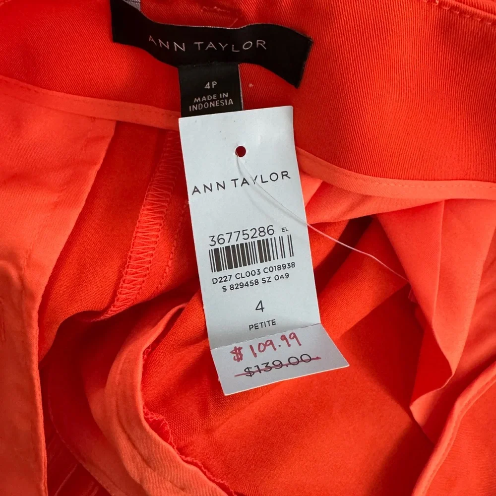 Ann Taylor Single Pleated Wide Leg Trousers in Flame Azalea Orange Sz 4P NWT - Picture 3 of 3